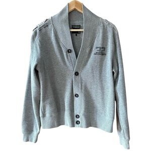 Vintage Y2K Urban Behavior Men's Gray Knit Button Down Cardigan Sweater - Large